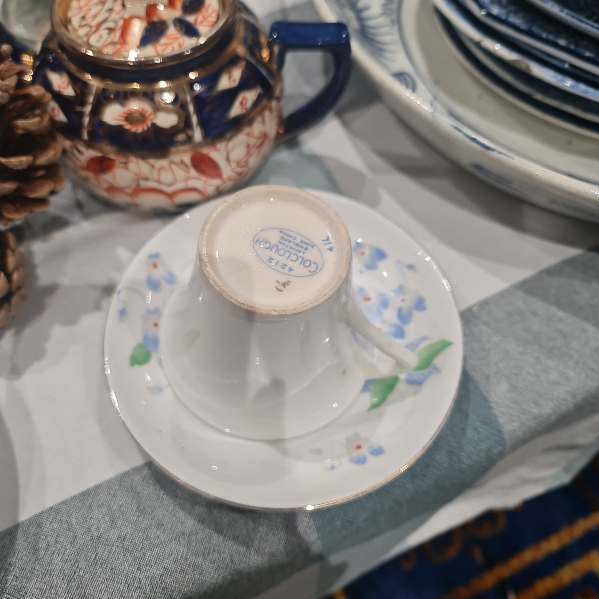 Vintage colours handle painted tea set - minor crazing