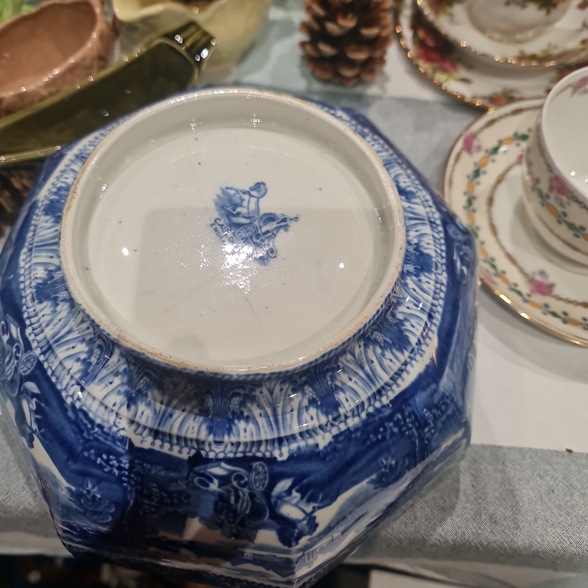 Rare Cauldon Blue and white big bowl with defect