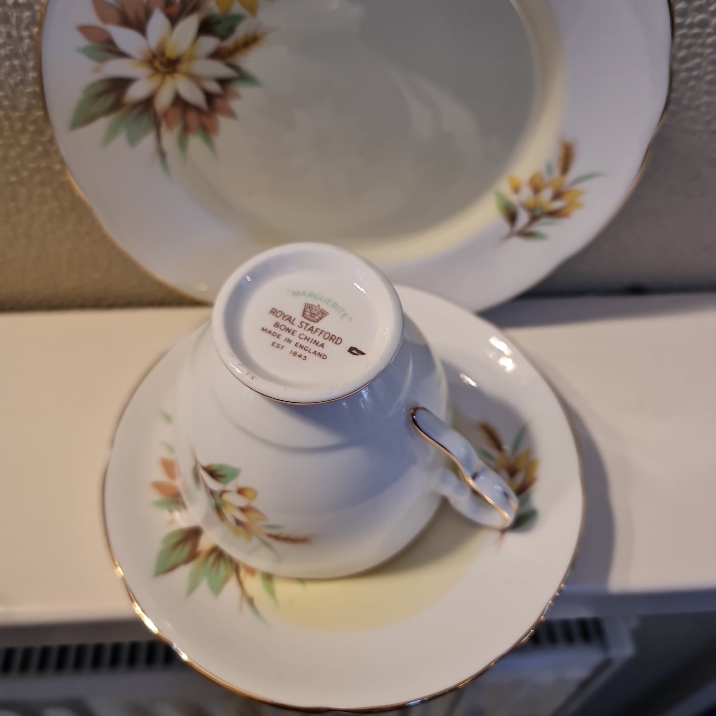 Royal Stafford Marguerite vintage Tea set  fine bone china tea set trio
