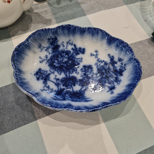 Antique flow blue big oval serving bowl