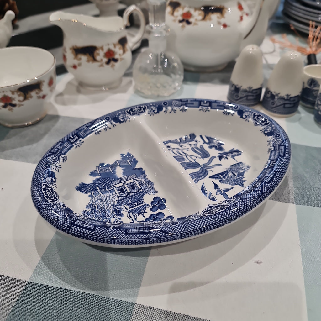 Very rare Churchill blue willow 2 section bowl minor defect on edge