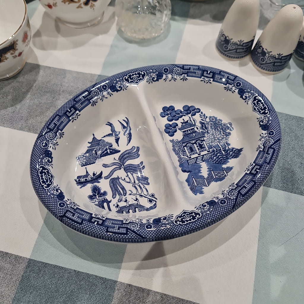 Very rare Churchill blue willow 2 section bowl minor defect on edge