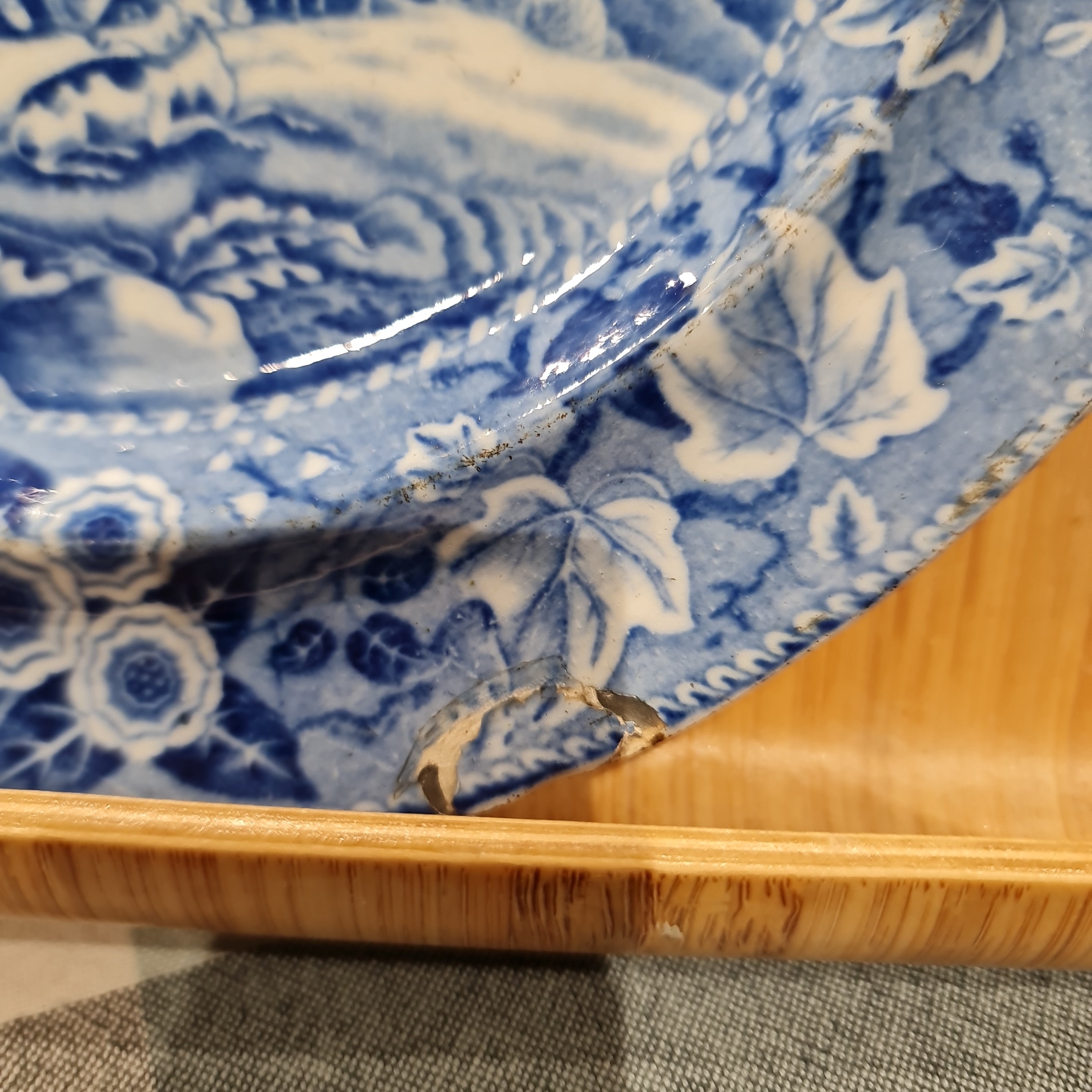 Staffordshire Transferware Dinner Plate, Piping Shepherd, c.1820-With repair