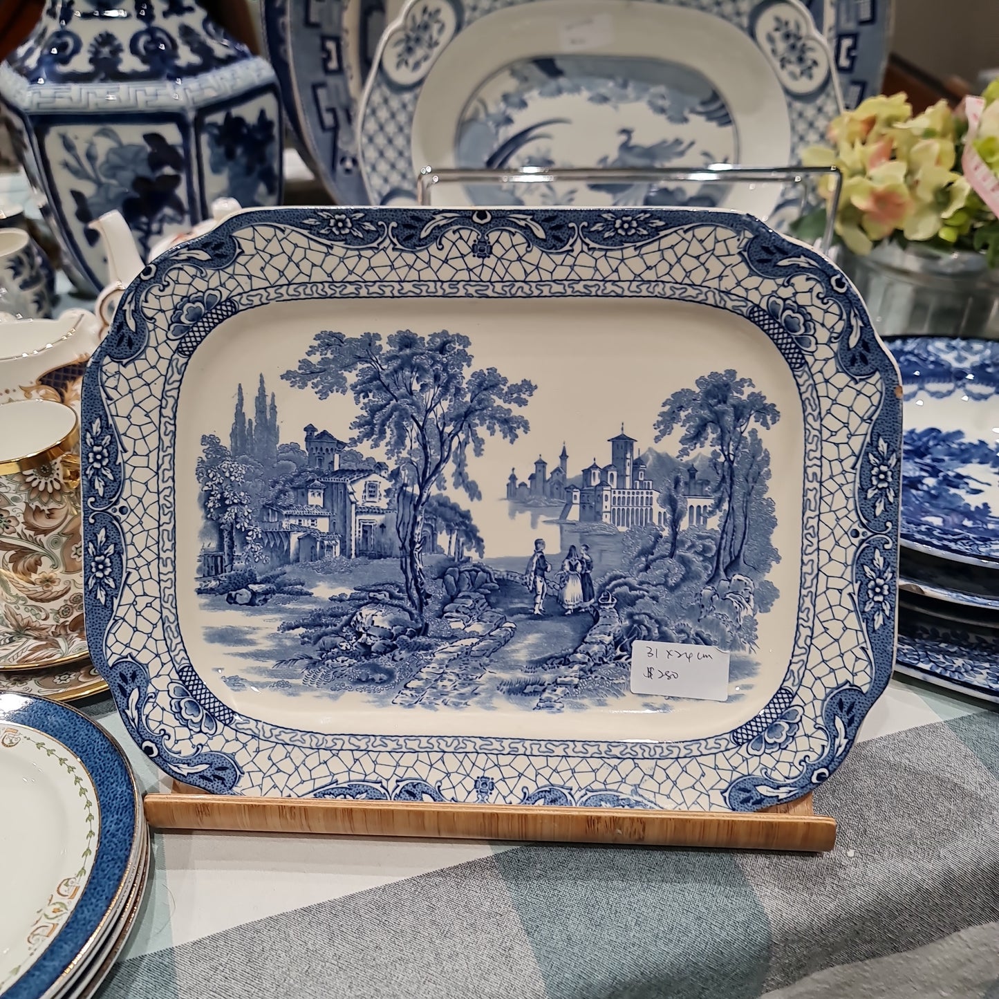 Antique Antique blue and white square platter est 1657