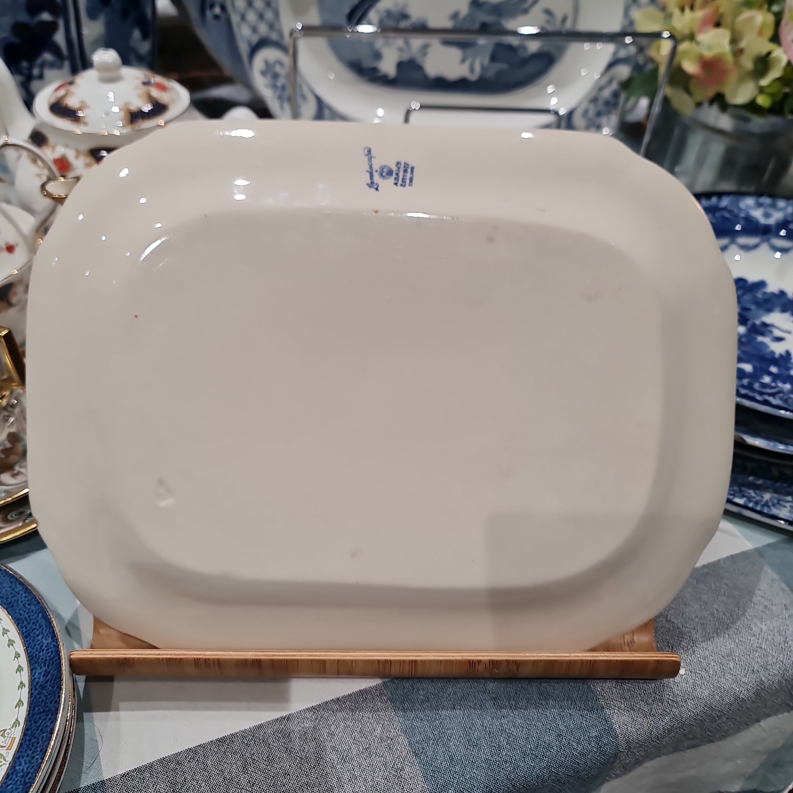 Antique Antique blue and white square platter est 1657
