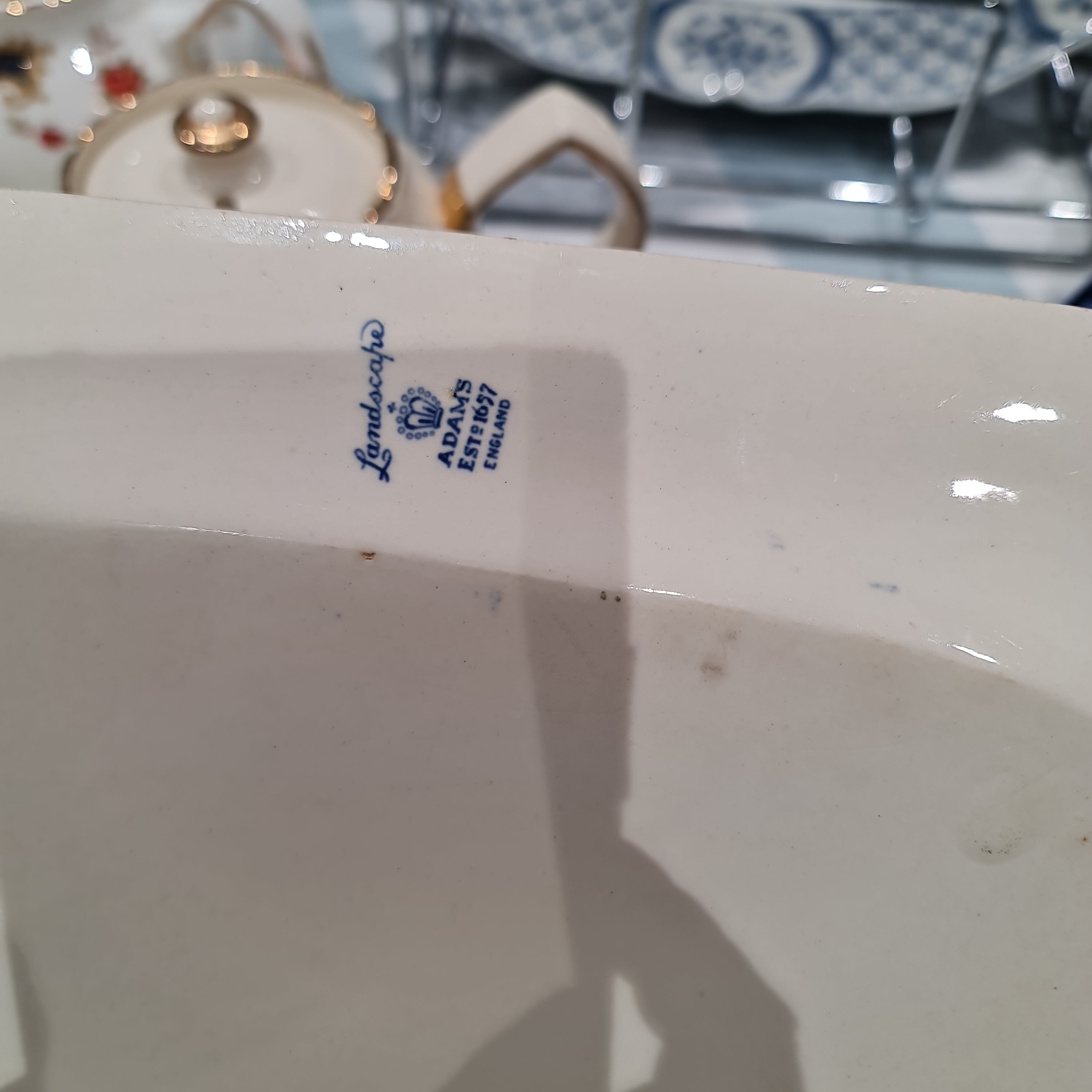 Antique Antique blue and white square platter est 1657