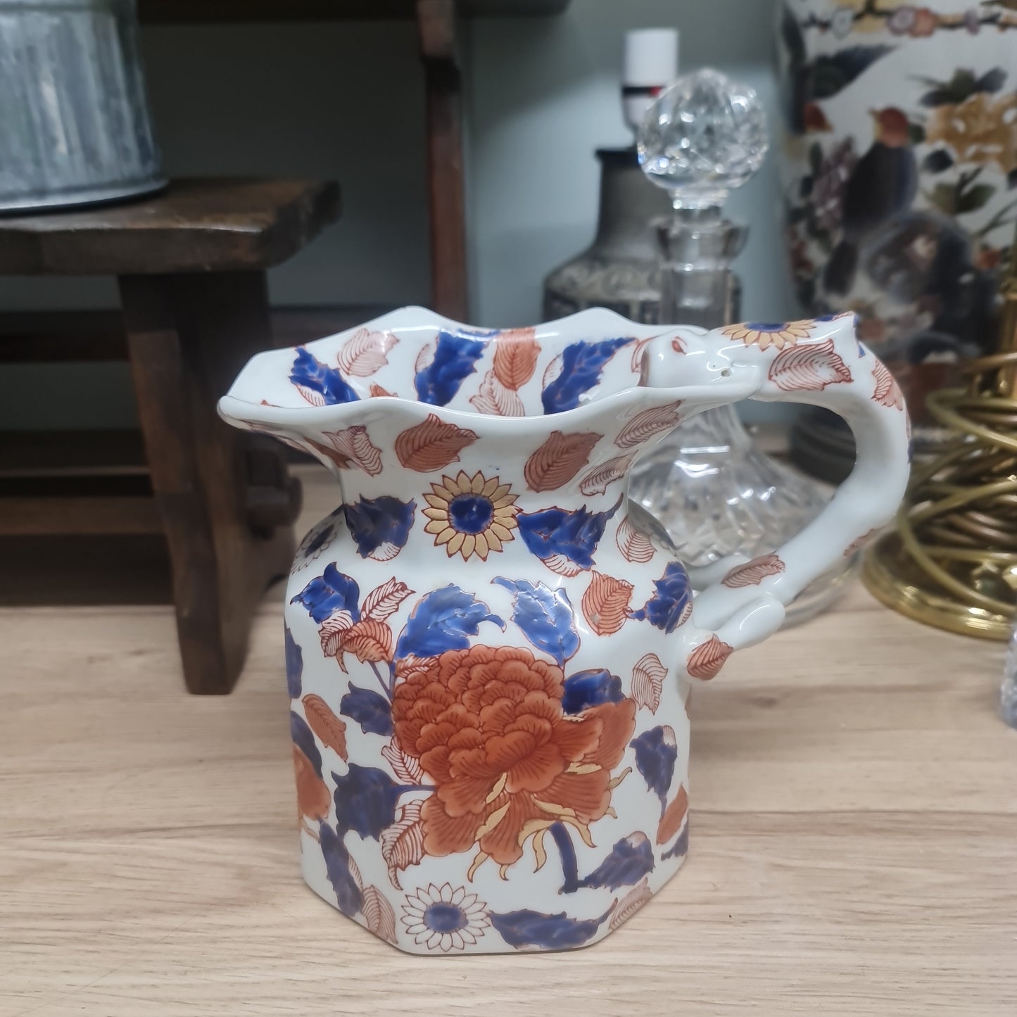 Vintage ironstone hand painted jug 21 x 13 x 18