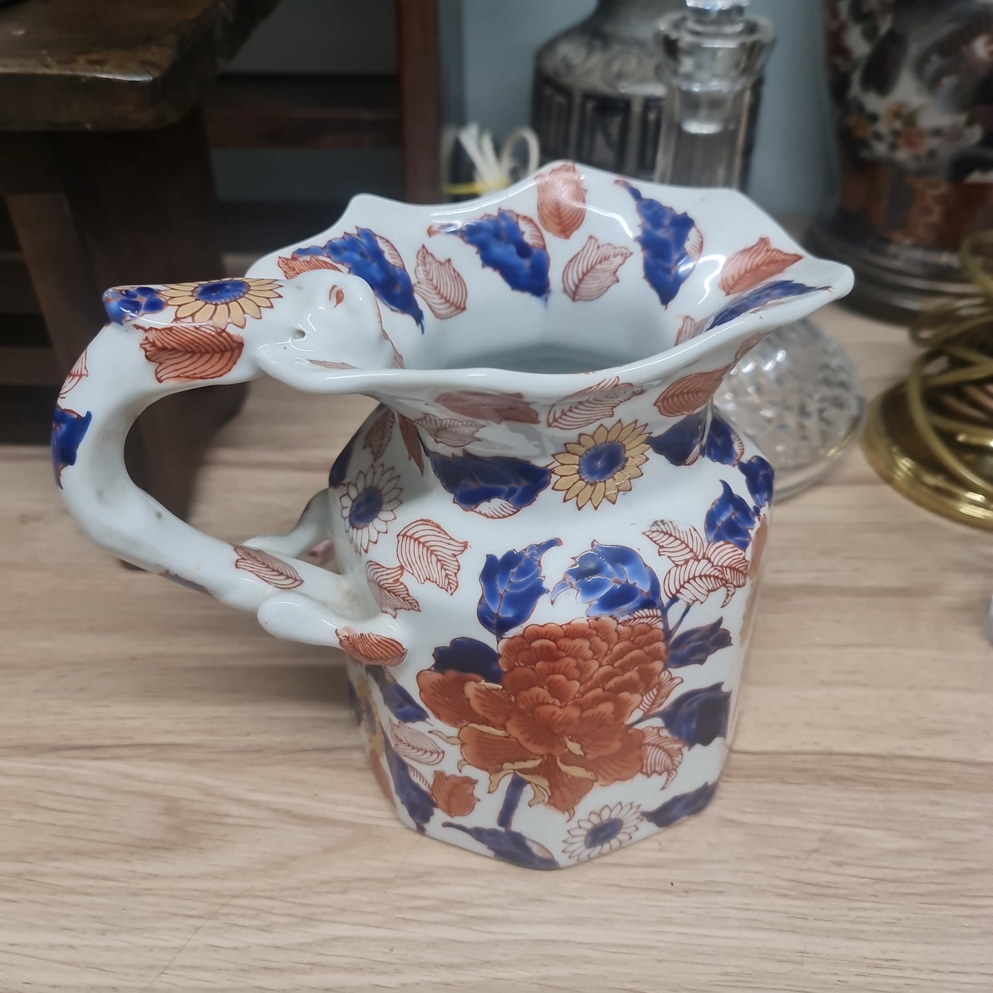 Vintage ironstone hand painted jug 21 x 13 x 18