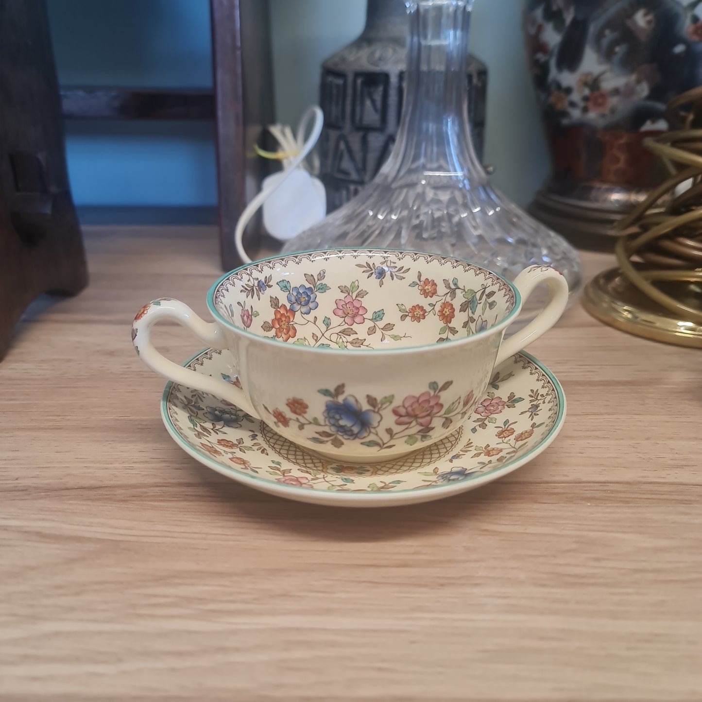 Spode Royal jasmine soup bowl with saucer