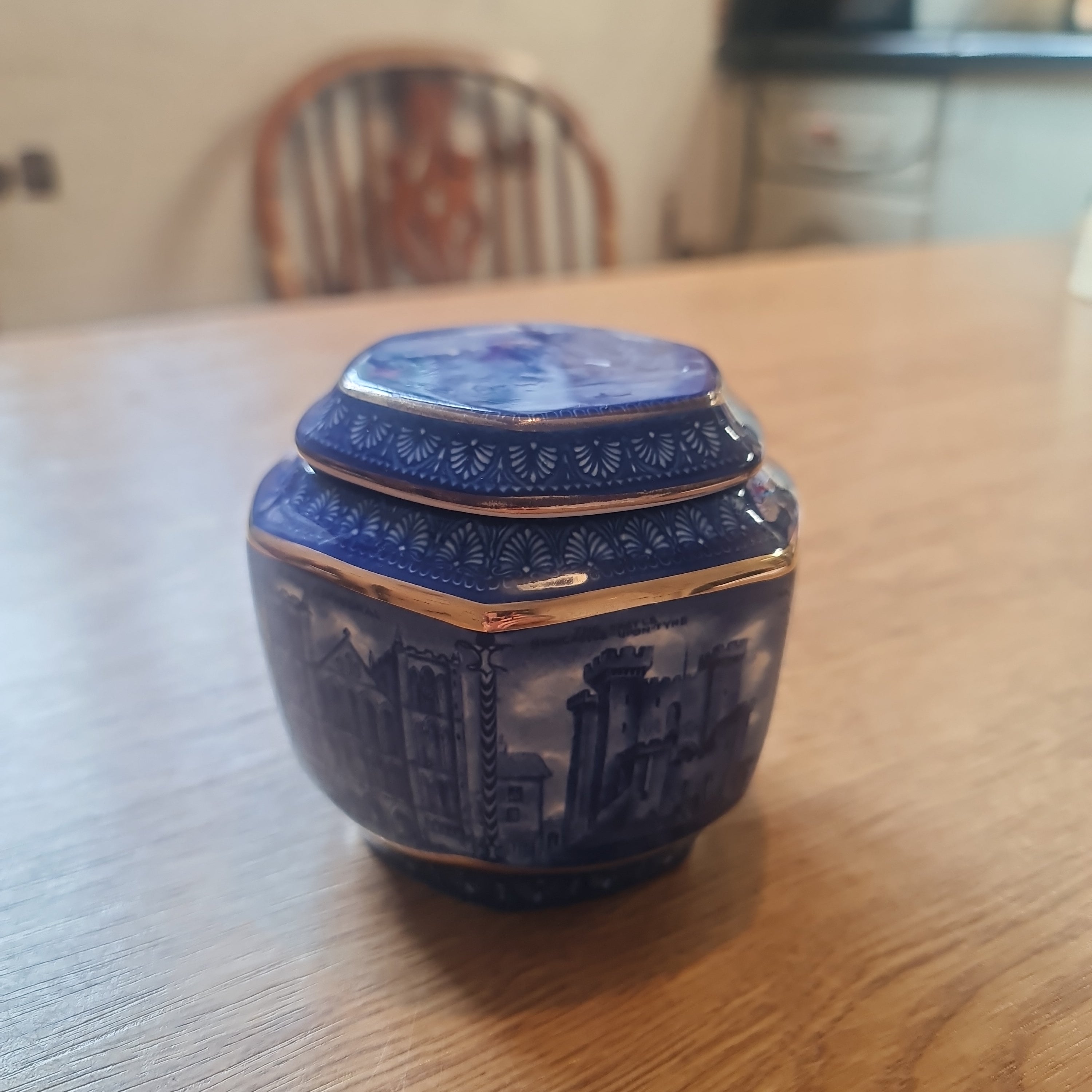 Vintage Rington cathedral scene canister with lid