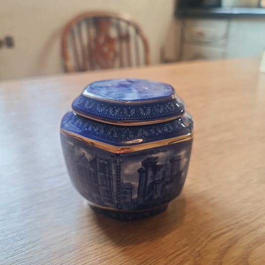 Vintage Rington cathedral scene canister with lid