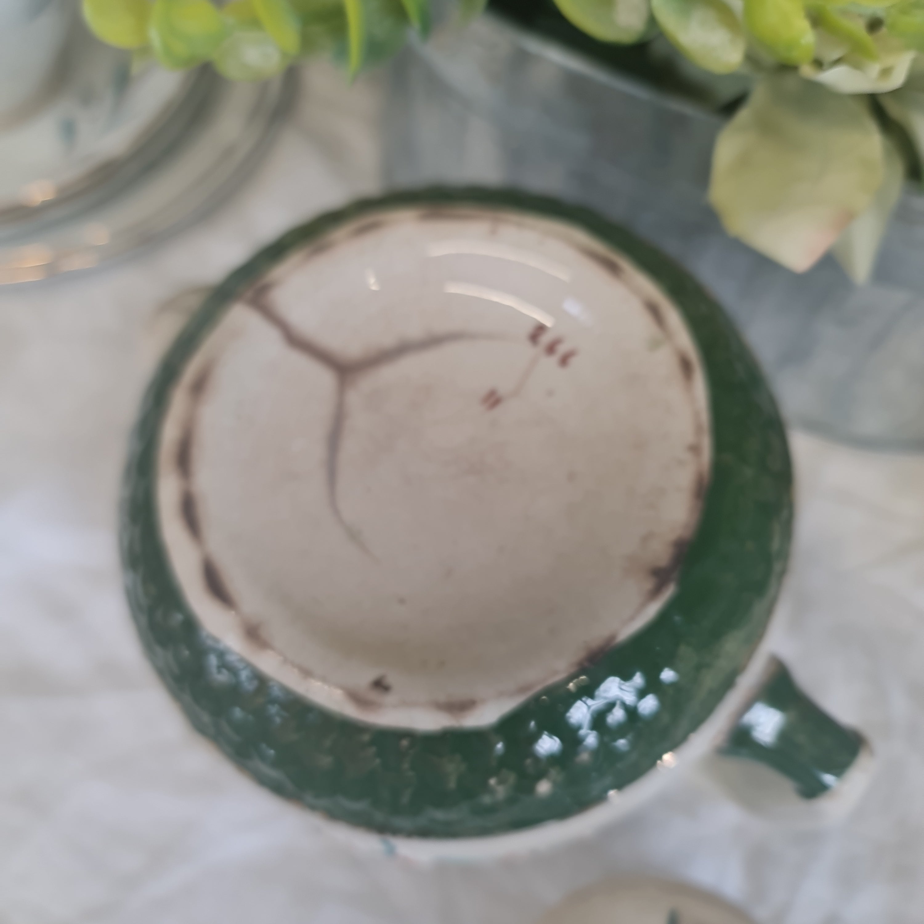 Antique Majolica tea pot with defect