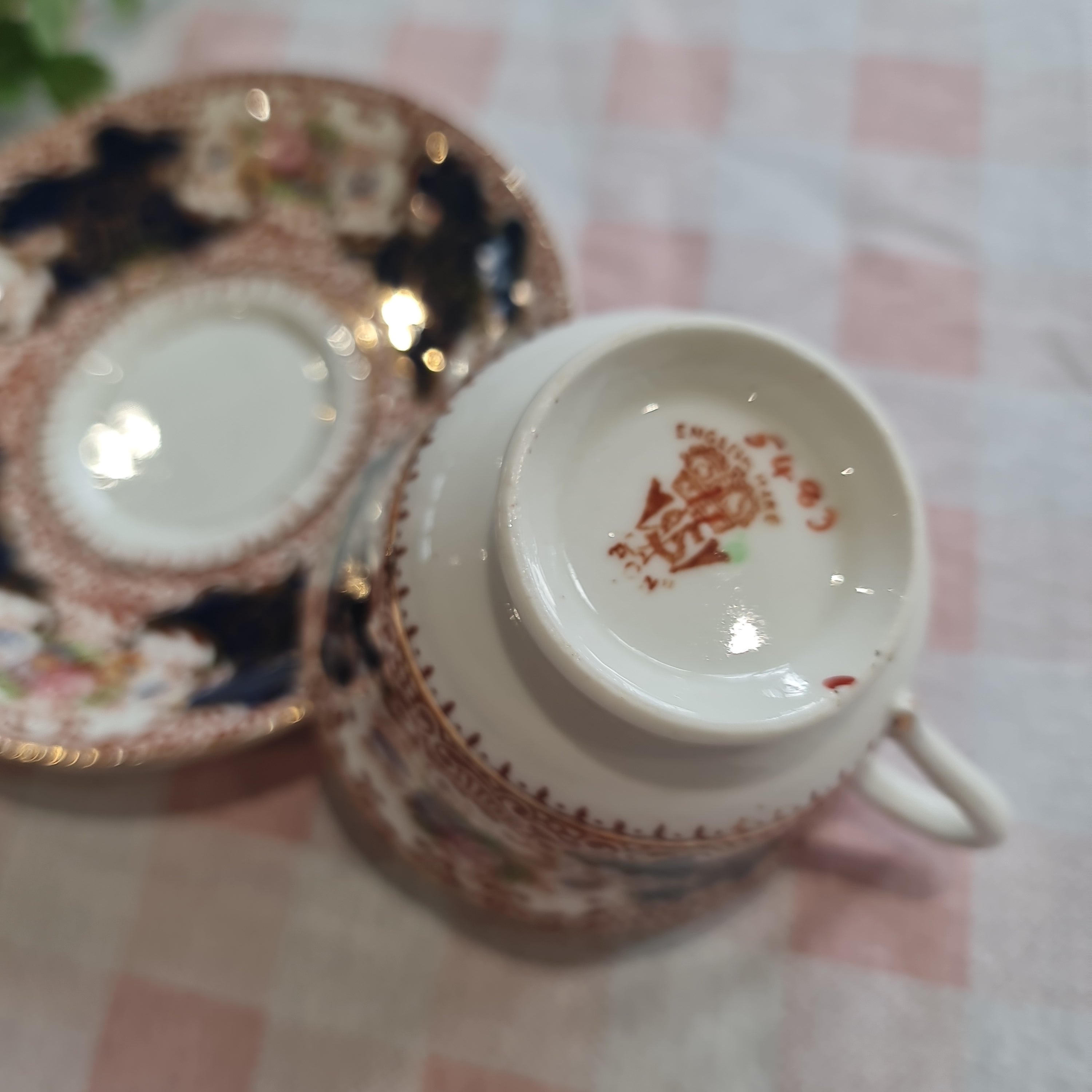Salisbury Royal York England Cobalt Blue Floral Imari Bone China Teacup + Saucer.