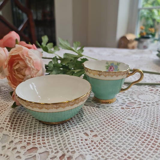 Dainty Wellington vintage fine bone china green milk jug abd sugar bowl