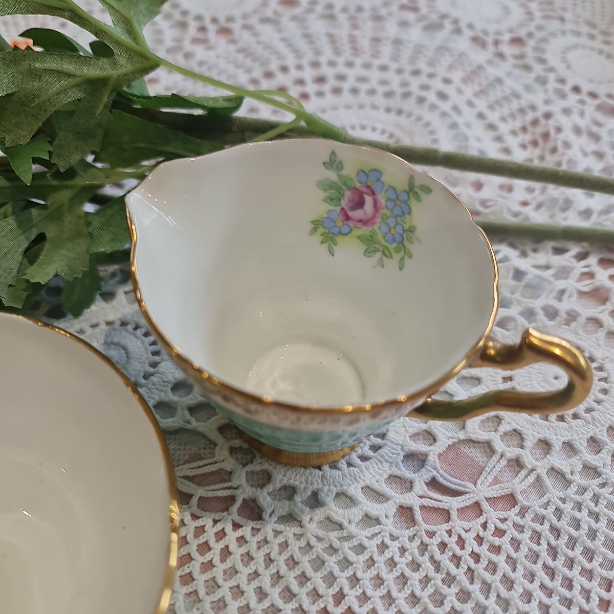 Dainty Wellington vintage fine bone china green milk jug abd sugar bowl