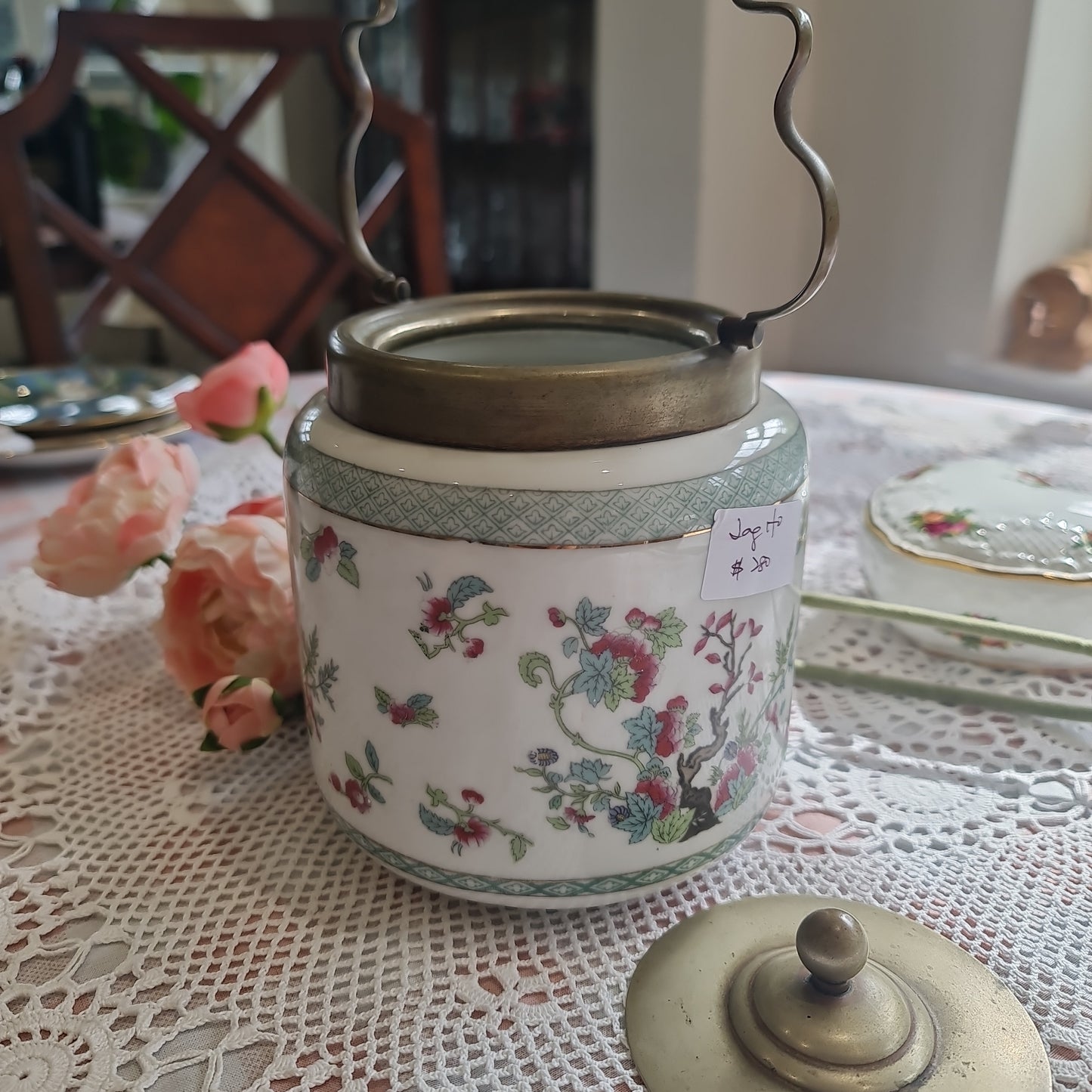 Rare 19th century biscuit barrel with Indian tree transfer print