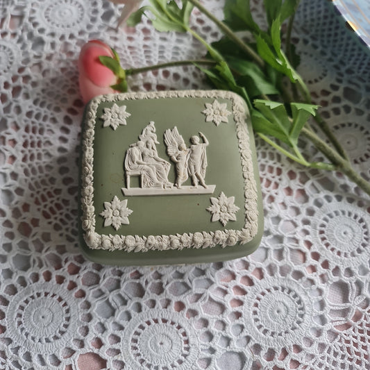 Beautiful Wedgwood Jasperware sage green Trinket box