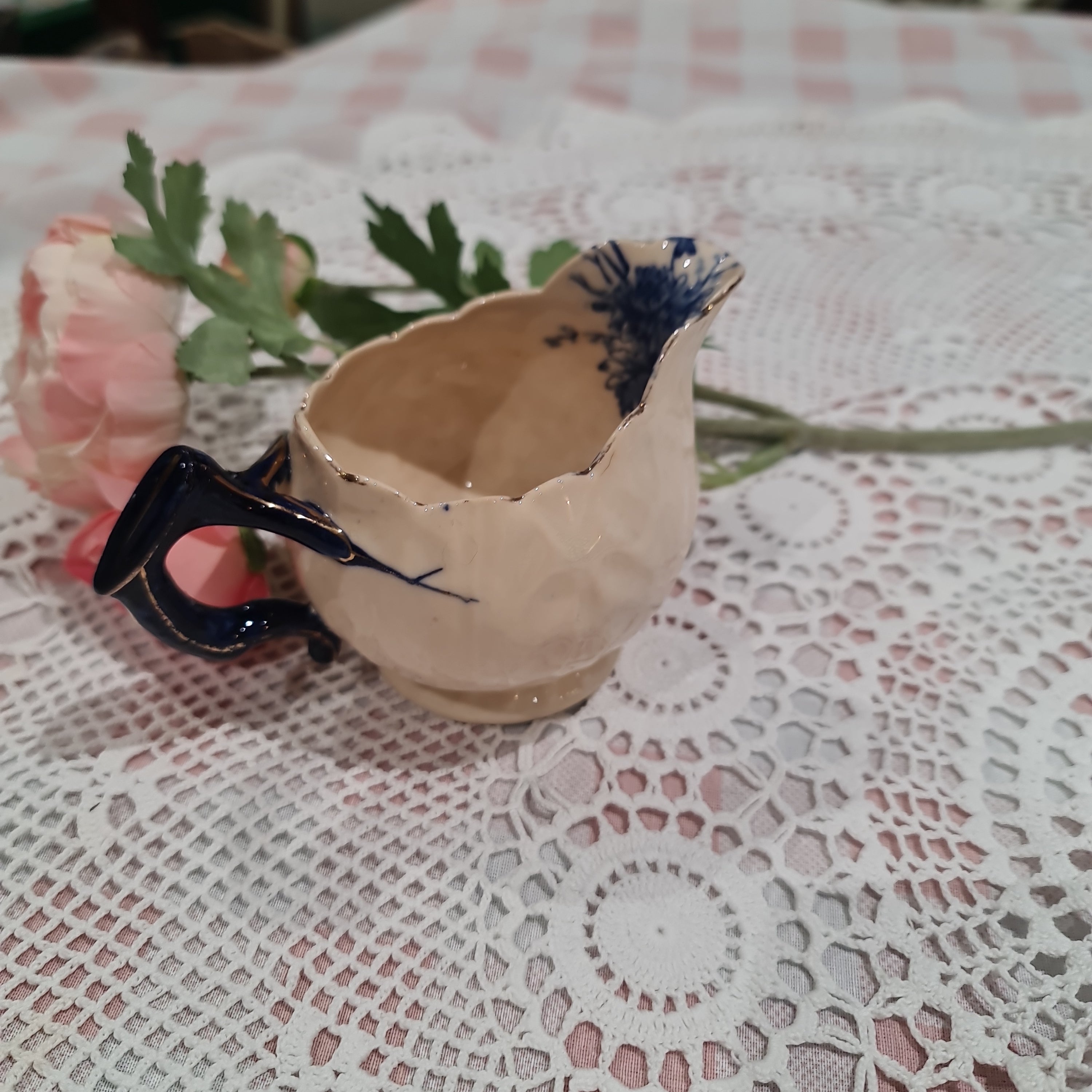 19th Century blue chrysanthemum milk jug -likely Coalport