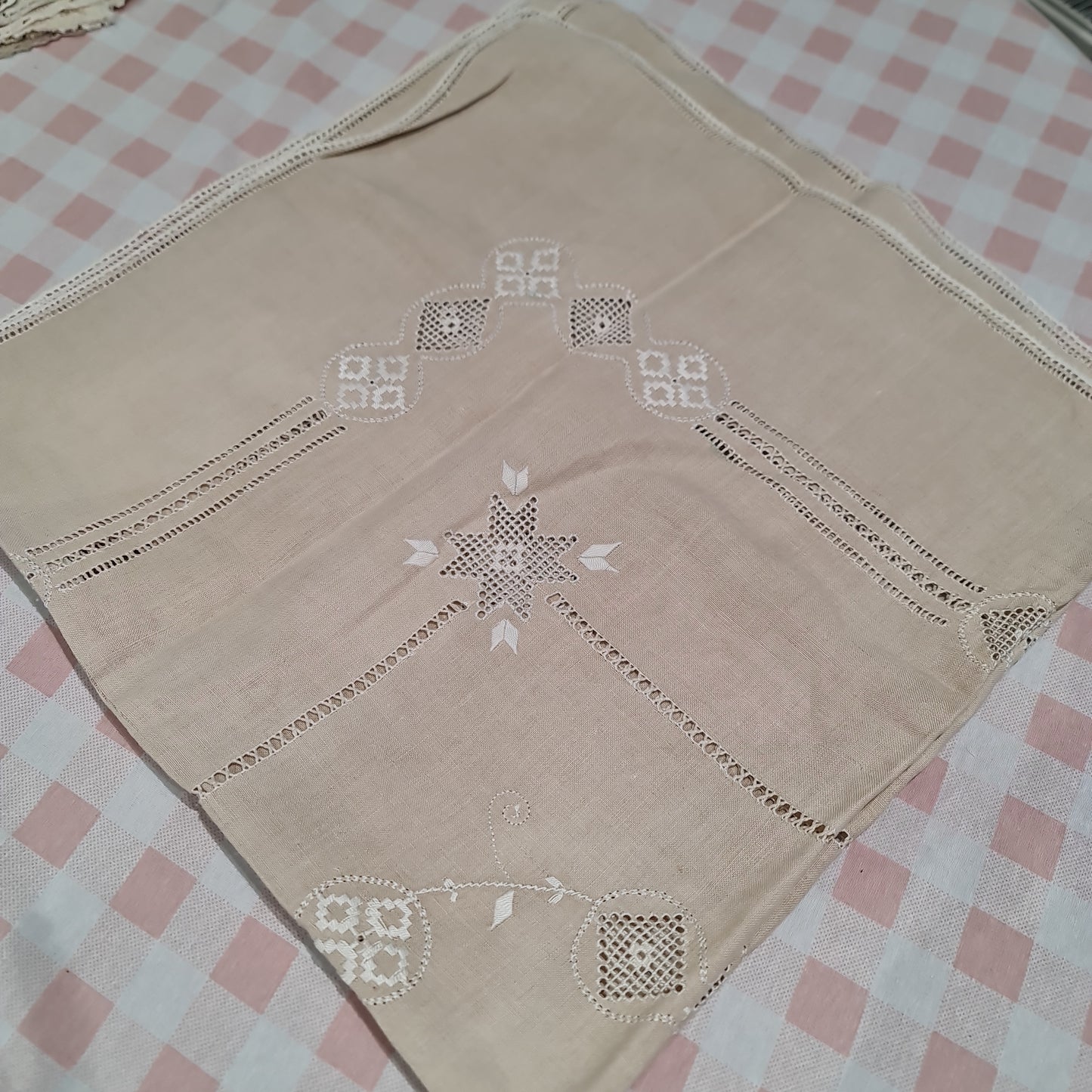 Vintage Square linen table cloth- beige