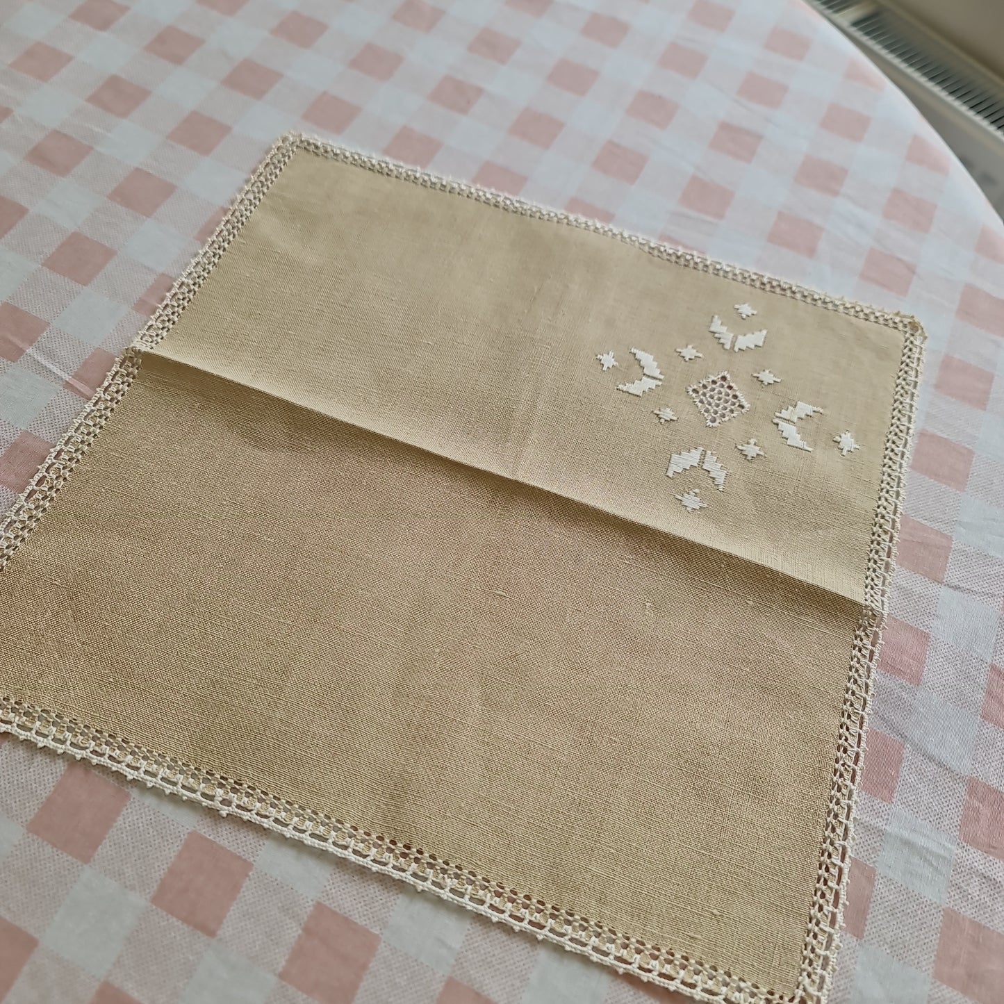 Lovely linen embroidered  square mat