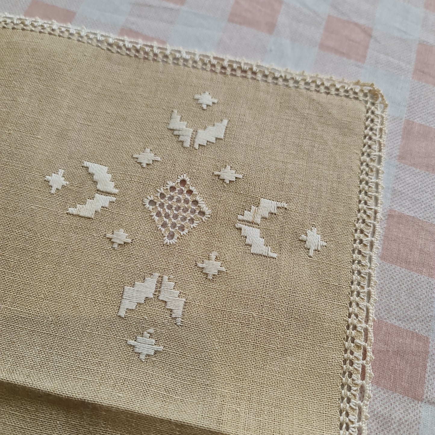 Lovely linen embroidered  square mat