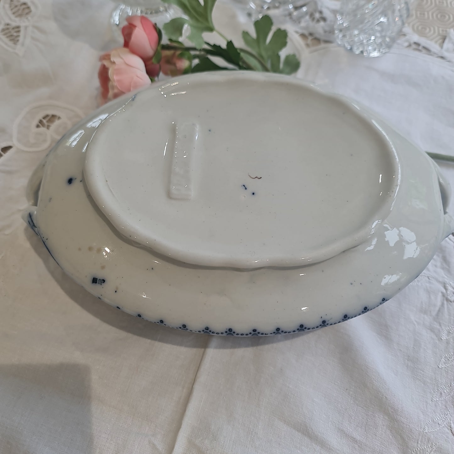 Vintage Beautiful flow blue  tureen