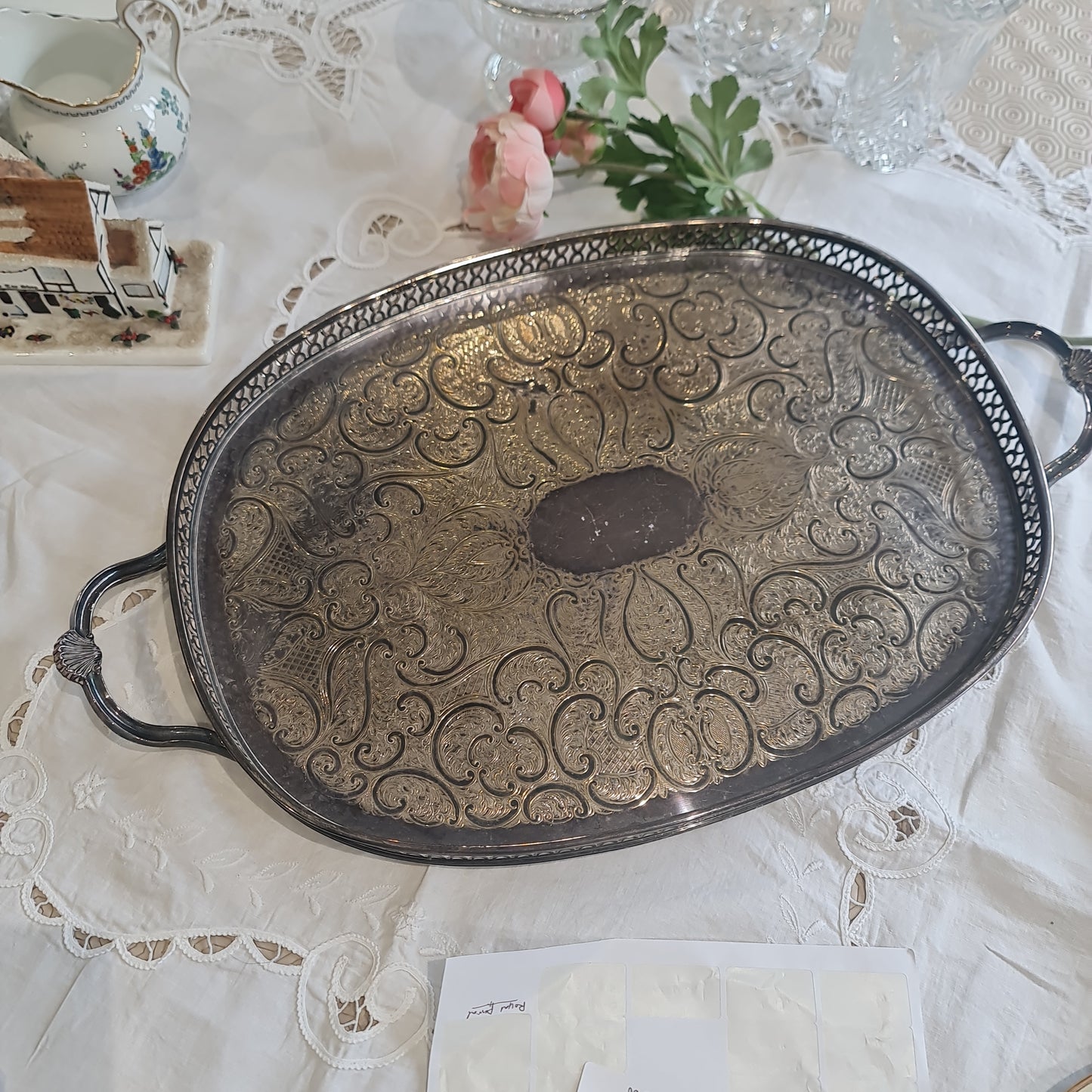 Vintage Silver plated big serving tray with 2 handle