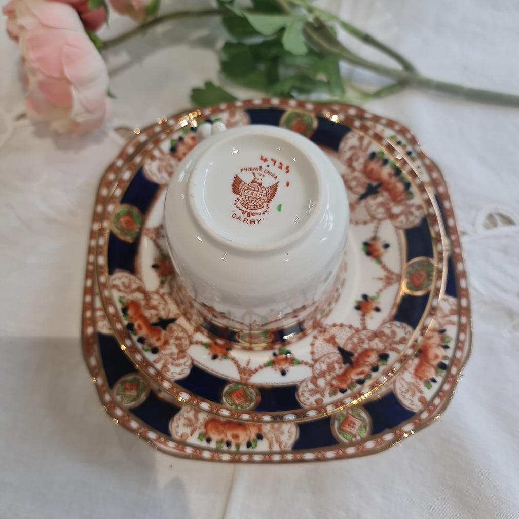 Vintage Phoenix Imari fine bone china tea set trio