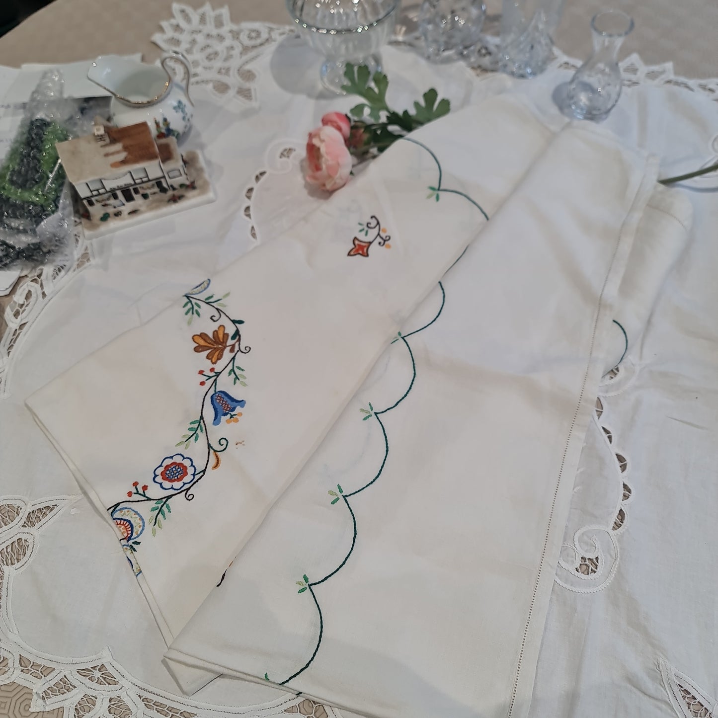 Vintage Tablecloths Handmade , embroidery , linen