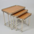 Vintage Italian Hollywood Regency-Style Nesting Tables - Brass Frame & Wooden Top