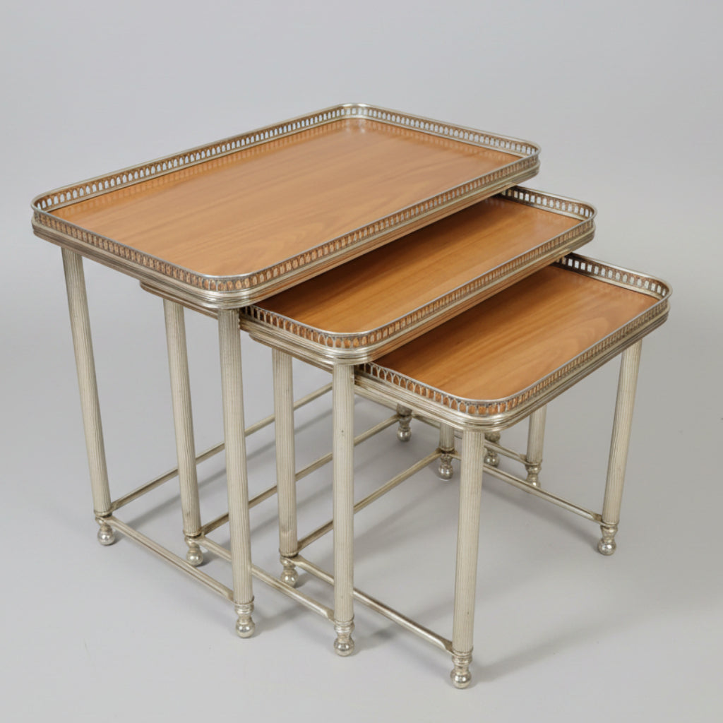 Vintage Italian Hollywood Regency-Style Nesting Tables - Brass Frame & Wooden Top