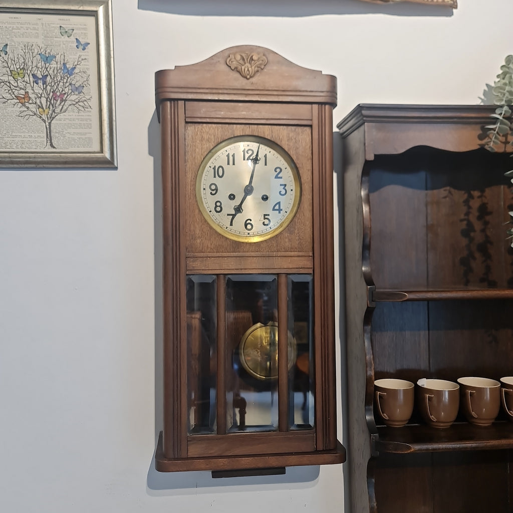 Vintage Germany  Badische Uhrenfabrik Wall Clock oak case