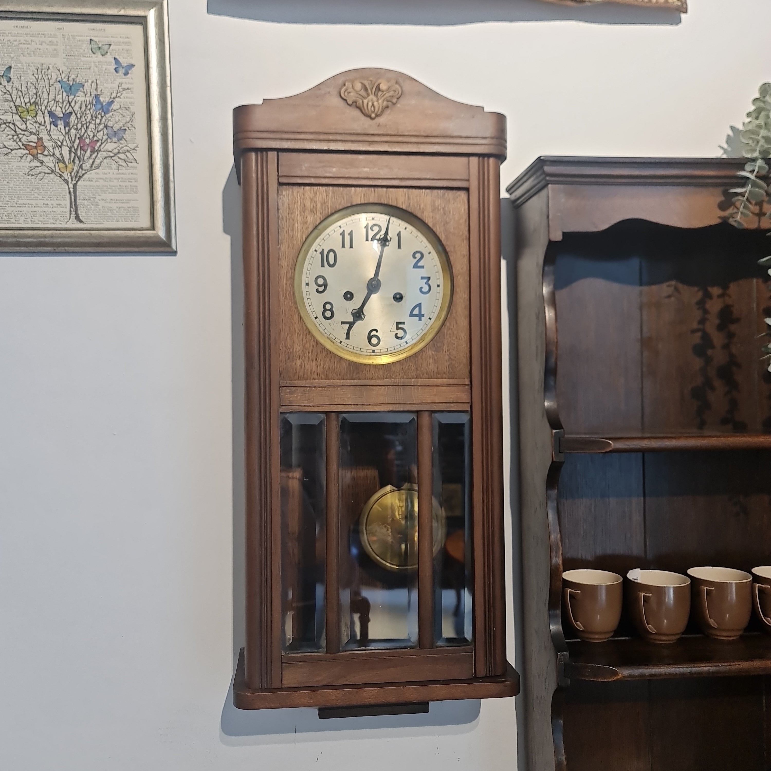 Vintage Germany  Badische Uhrenfabrik Wall Clock oak case