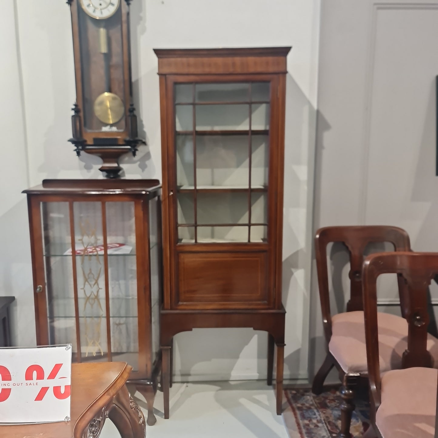 Edwardian tall display cabinet with inlaid