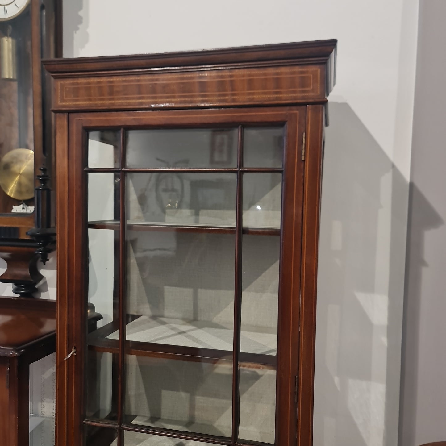 Edwardian tall display cabinet with inlaid