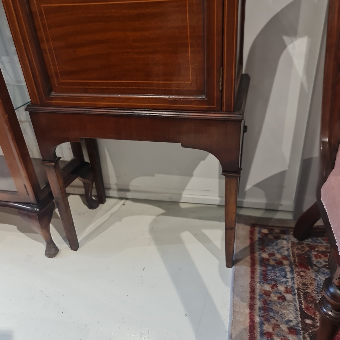 Edwardian tall display cabinet with inlaid