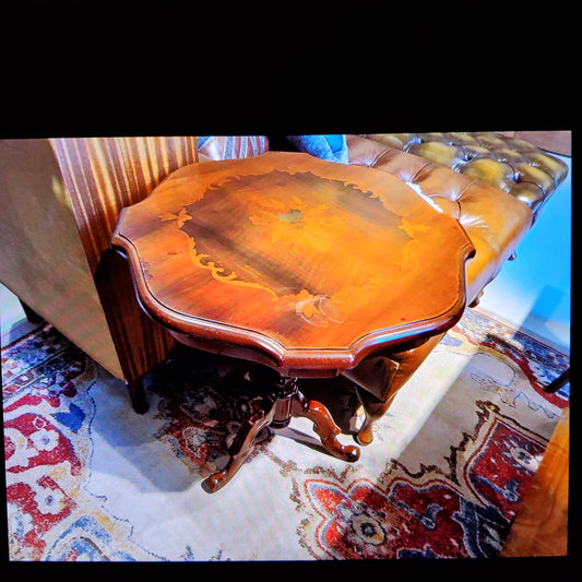 Antique inlaid marquetry pedestal table