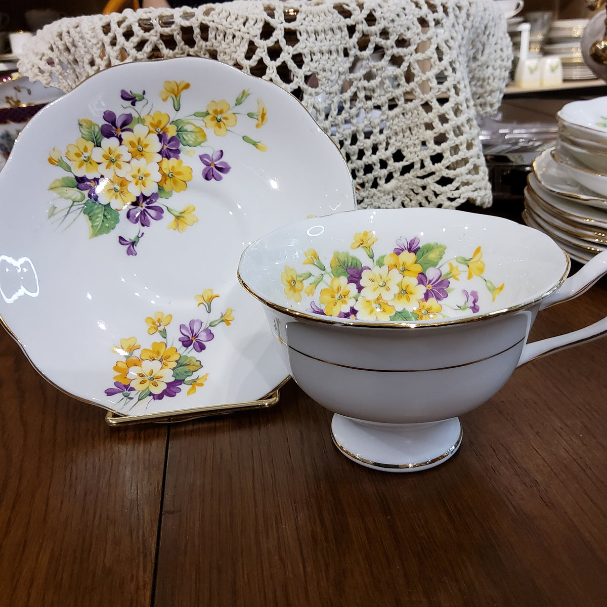 Royal Albert Bone China Teacup & Saucer  - Primrose & Violet Design