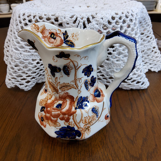 Antique Ironstone Jug with Imari Palette Floral Design
