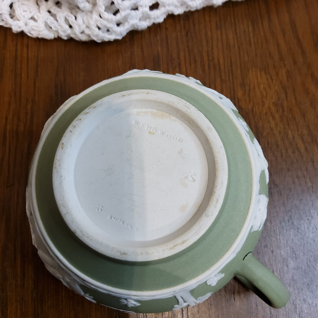 Jasperware Cream Jug - Sage Green with Classical Relief (12.5cm (L) X 9cm (W) x 6cm (H))