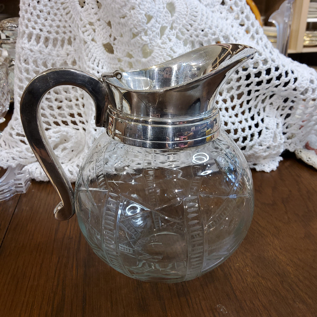 Vintage Silver-plated & Cut Glass Jug - Ball Shape Design