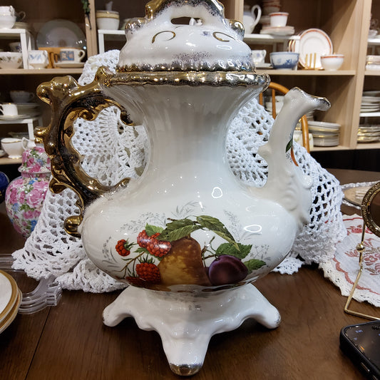 J & S Pottery Ornate Fruit Motif Decorative Teapot