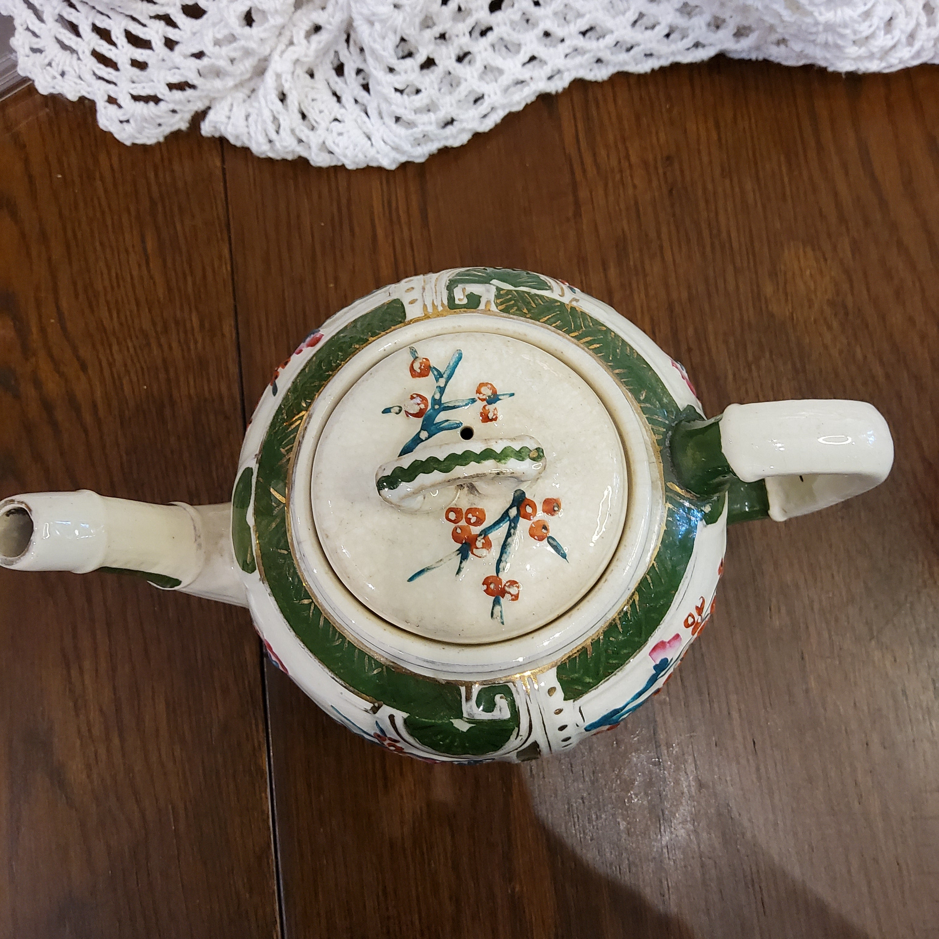 Antique Majolica Kimono Jacket Teapot