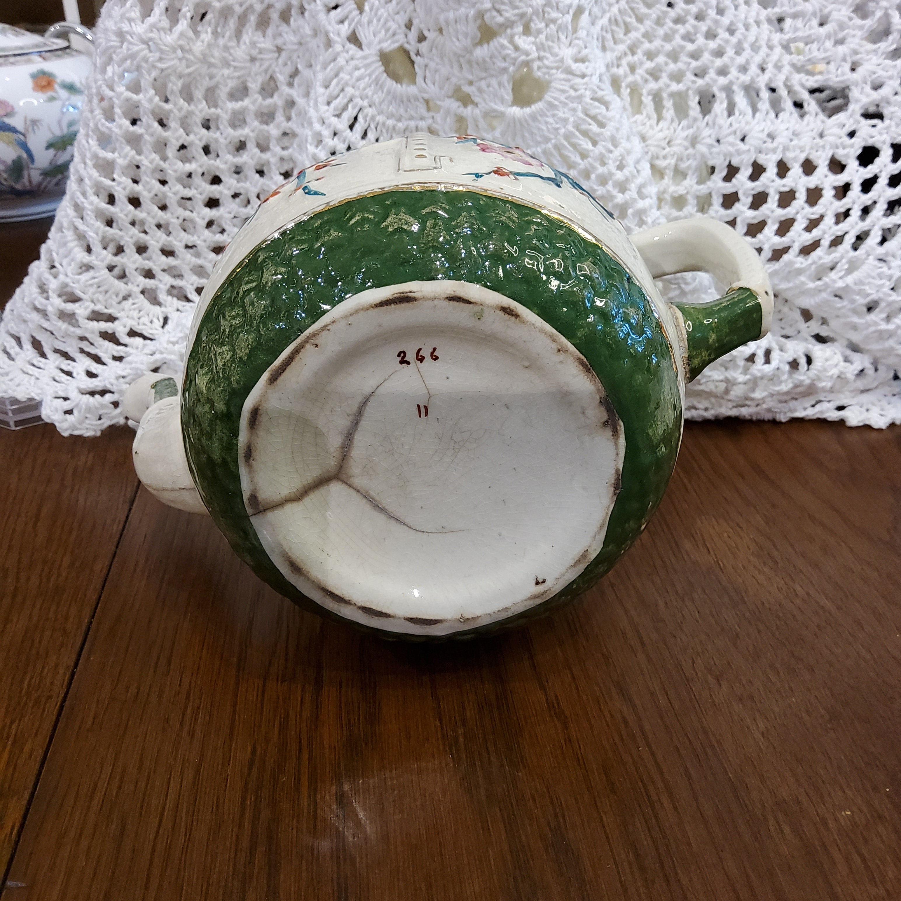 Antique Majolica Kimono Jacket Teapot