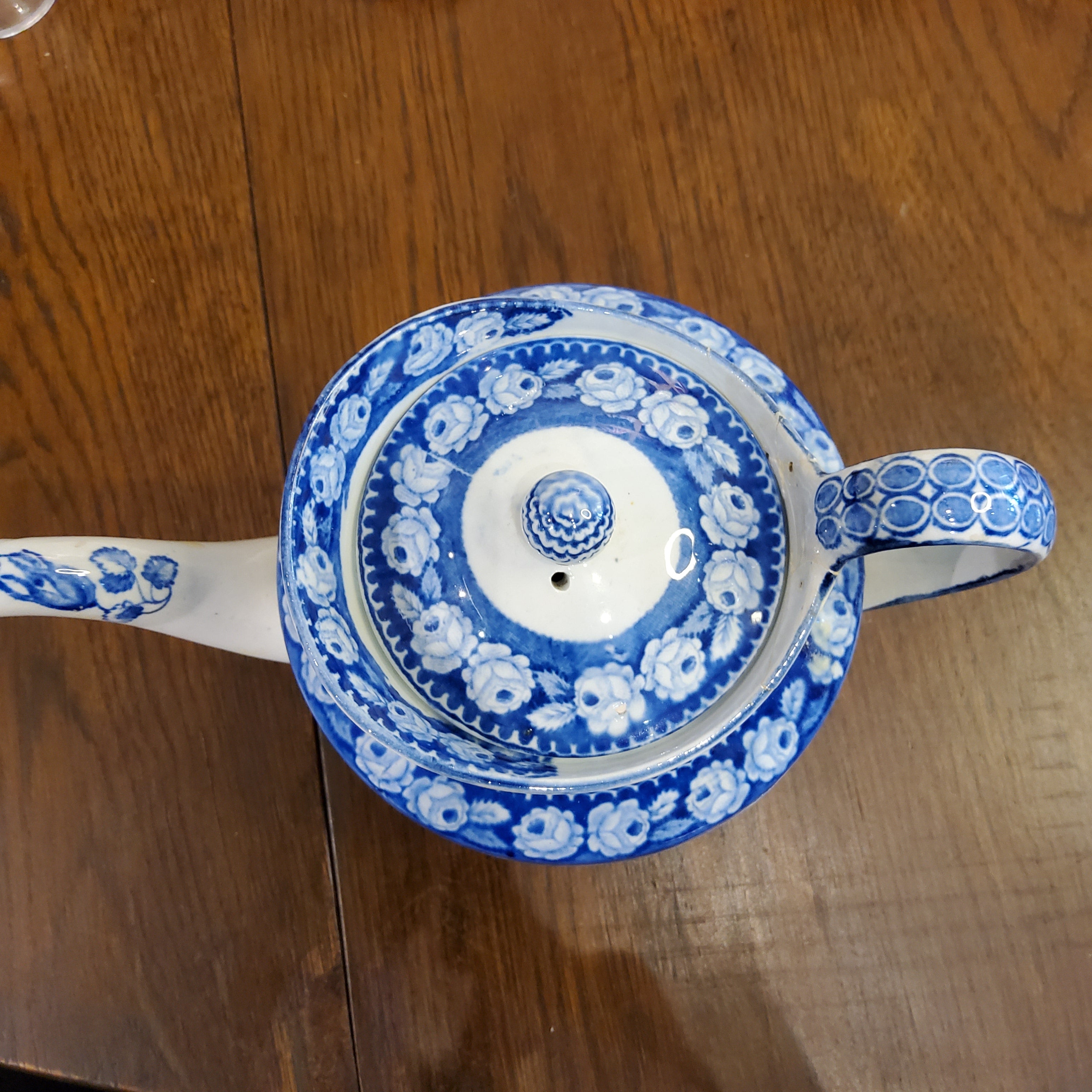 Antique 1860s Victorian Museum Quality Blue & White Earthenware Boat Shaped Teapot - Made in England