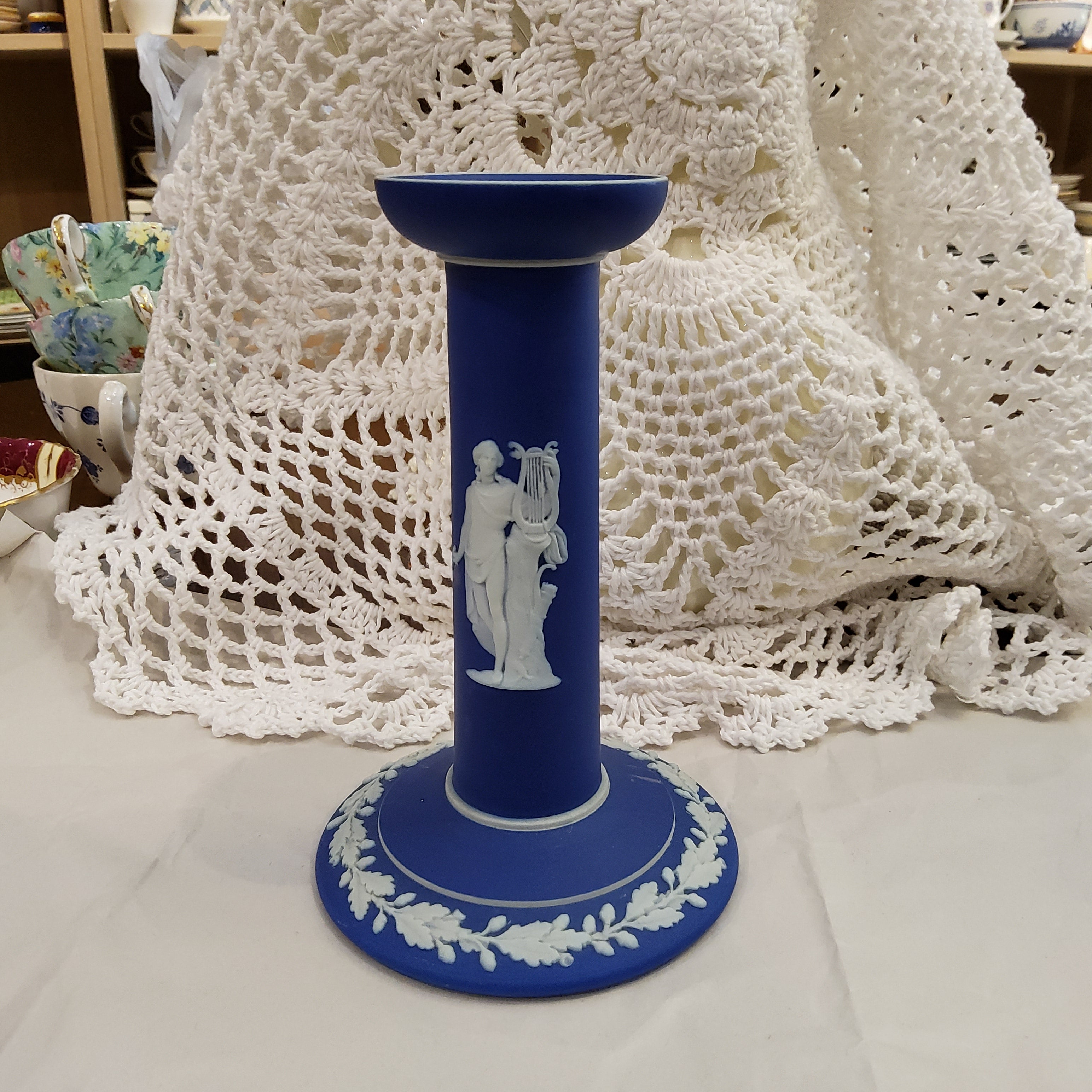 Wedgwood Blue Jasperware Candlestick