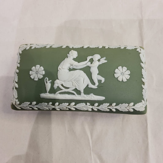 Wedgwood Green Jasperware Trinket Box - c1869