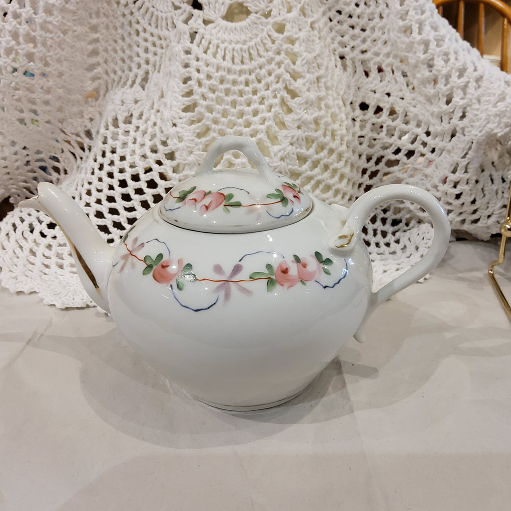 Vintage Hand-painted Floral Teapot