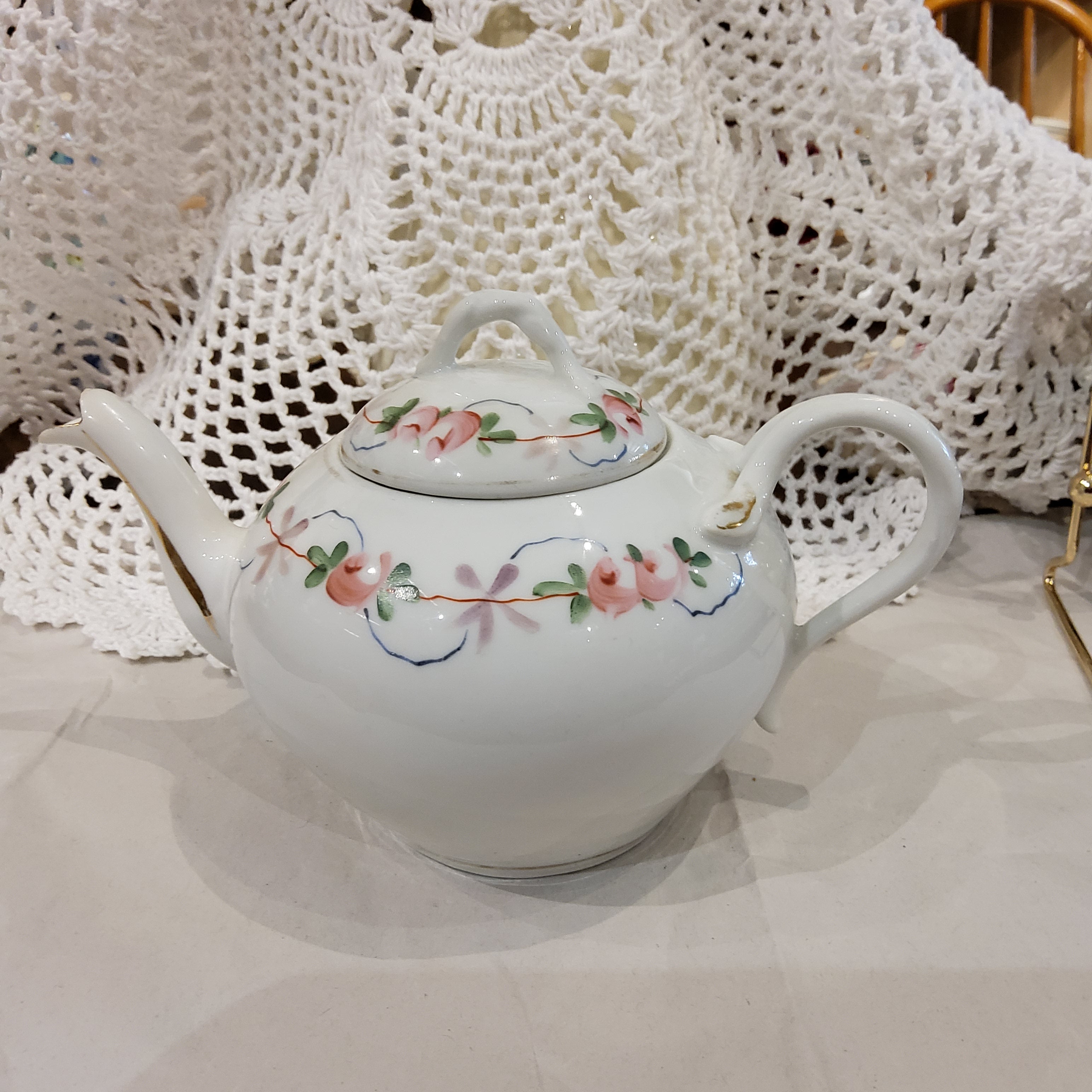 Vintage Hand-painted Floral Teapot