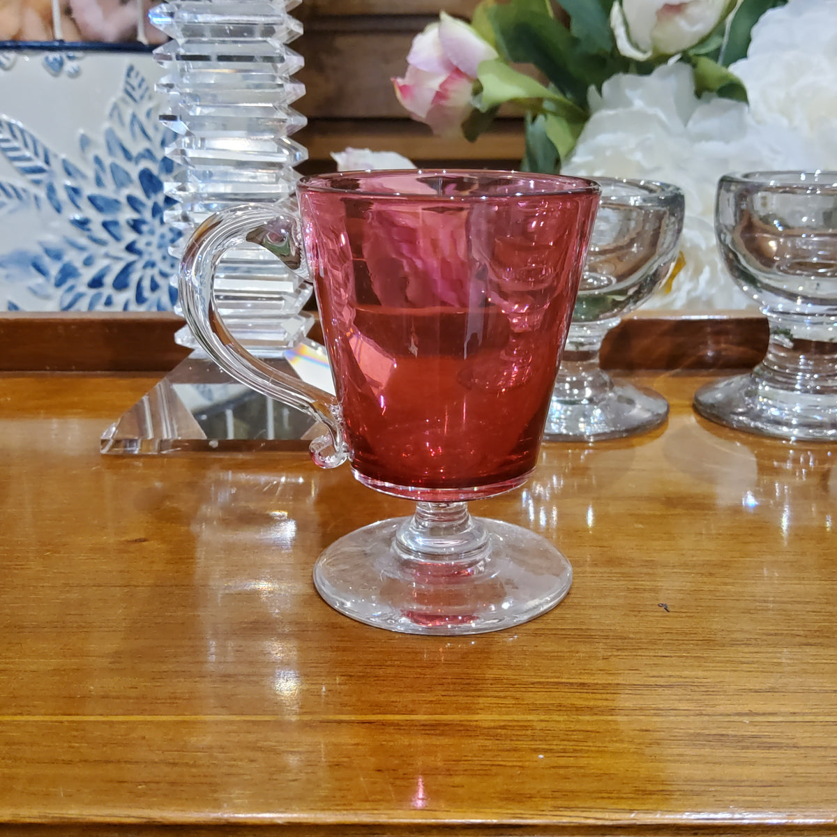 Vintage Ruby Red Pedestal Glass Mug